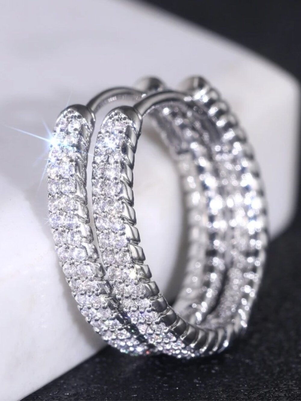 18k White Gold Diamond Long Drop Earrings Dangle Earrings Statement Earrings